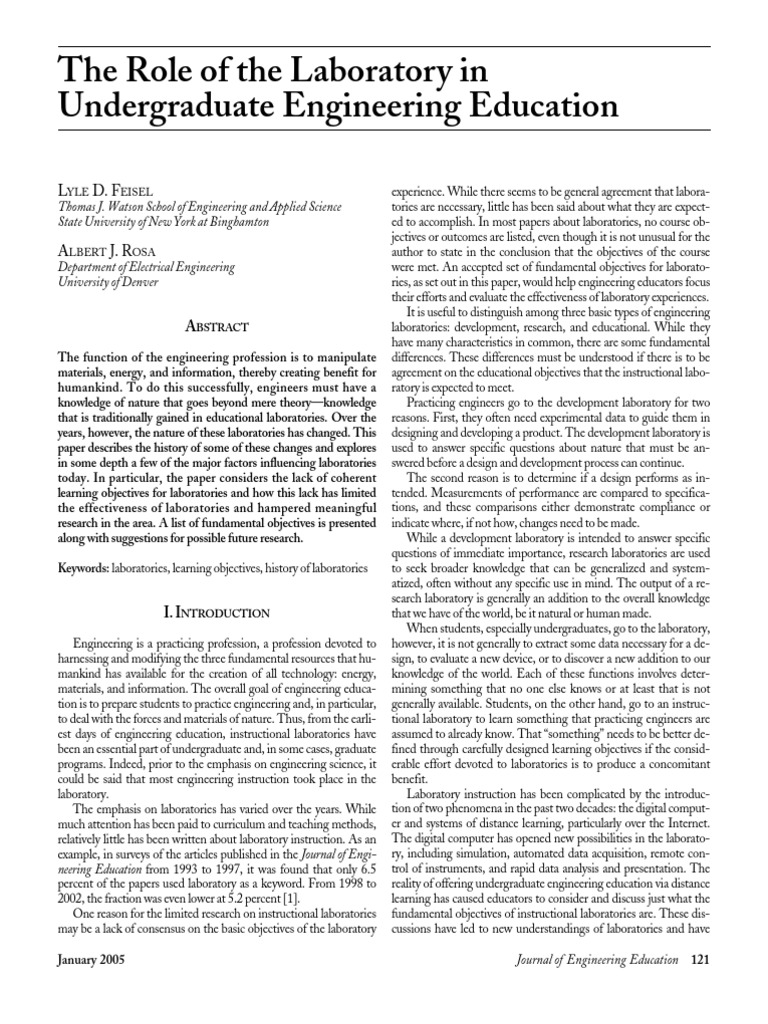 The Role of The Laboratory in Undergraduate Engineering Education | PDF