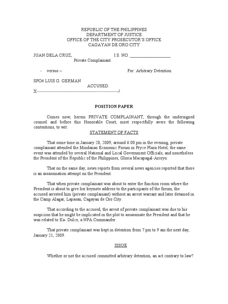 Position Paper Law PDF Detention (Imprisonment) Arrest