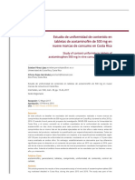 Estudio de Uniformidad de Contenido en Tabletas de Acetaminofén de 500 MG en Nueve Marcas de Consumo en Costa Rica