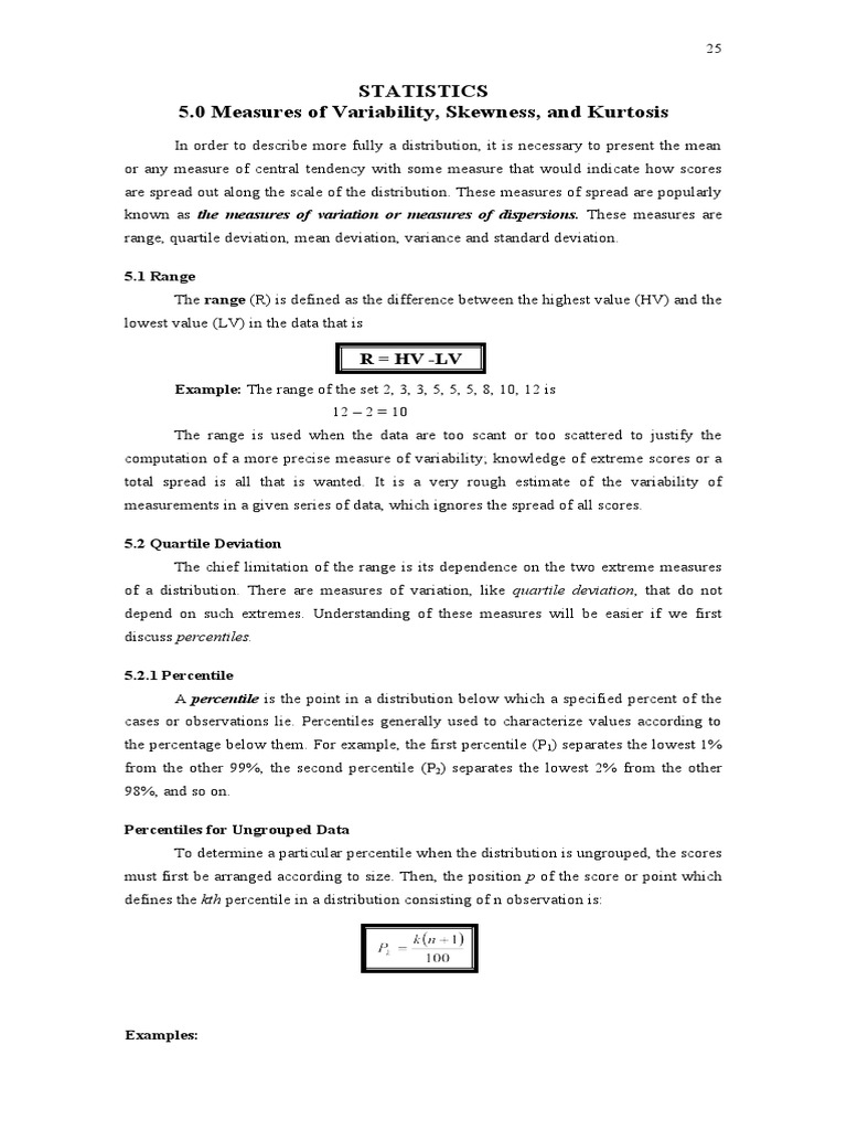 Measures of Variability Skewness and Kurtosis | PDF