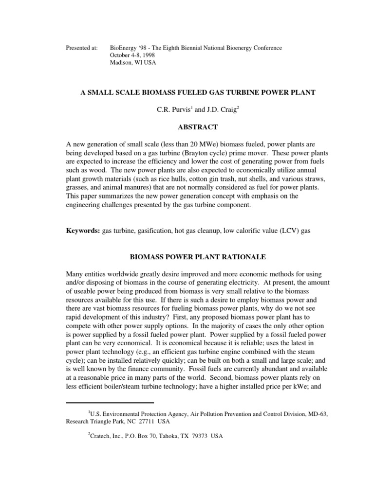 Small Scale Biomass Fueled Gas Turbine Power Plant | PDF | Gasification ...