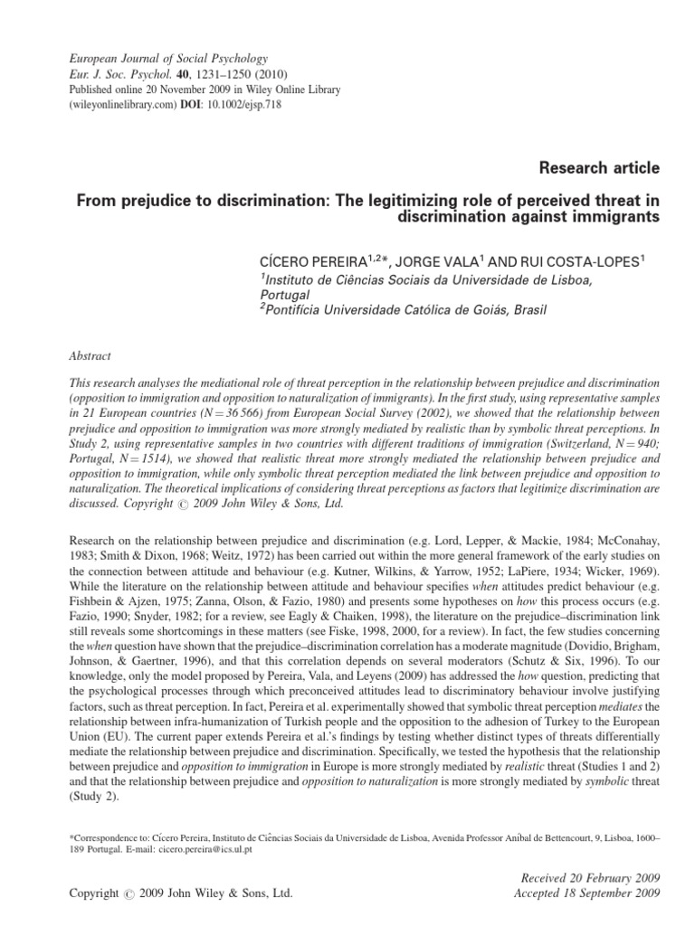 Pereira Et Al. (2010) - From Prejudice To Discrimination The ...