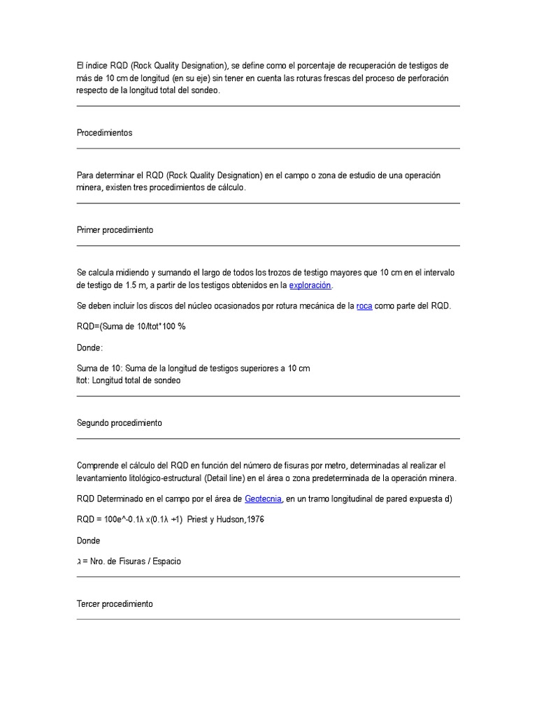 El Índice RQD | PDF | Rocas | Geología