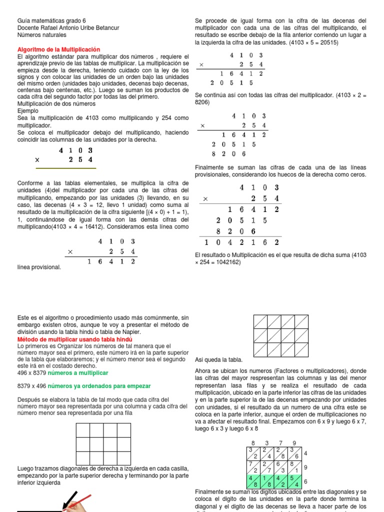 Algoritmos de Multiplicación y División 6° | PDF