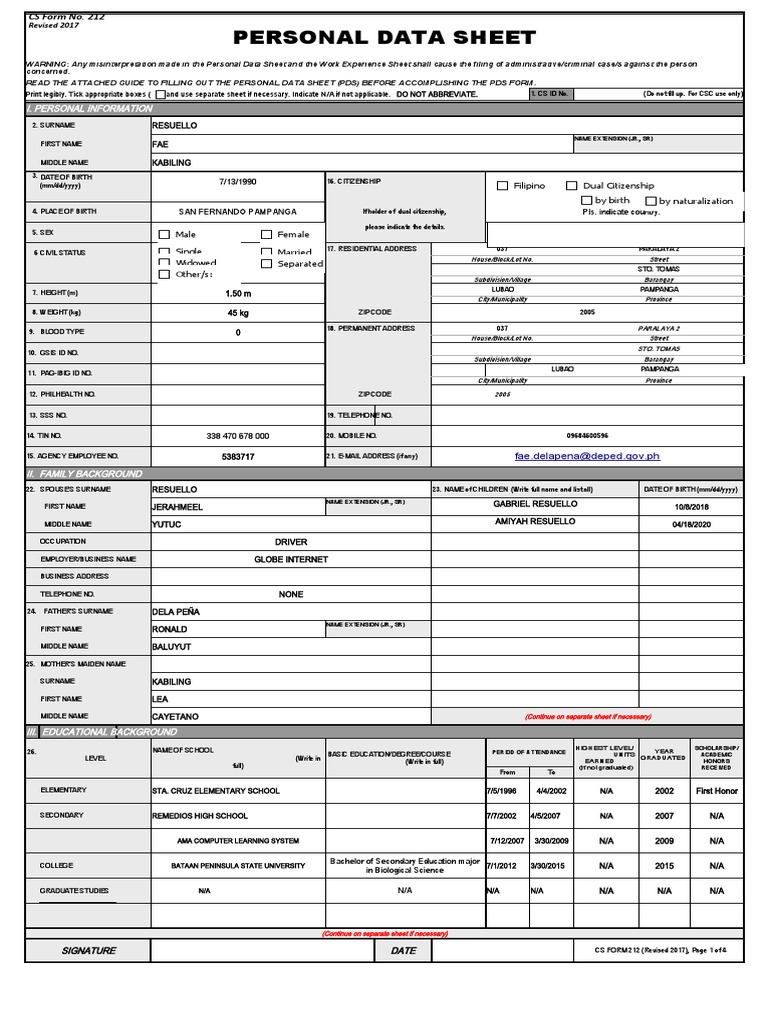 Pds form 2017 new pdf