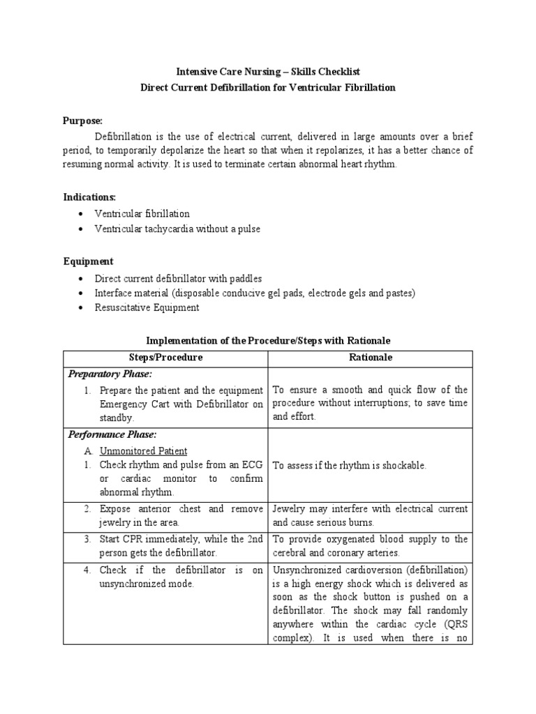 Defibrillation Checklist PDF Heart Cardiopulmonary Resuscitation
