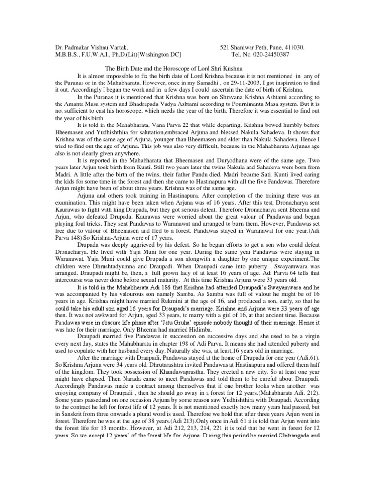 Krishna's Birth Date Analysis | PDF | Hindu Mythology | Vaishnava Texts