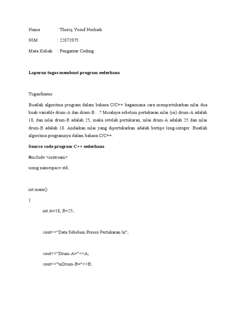 Algoritma dan Program C++ Sederhana | PDF