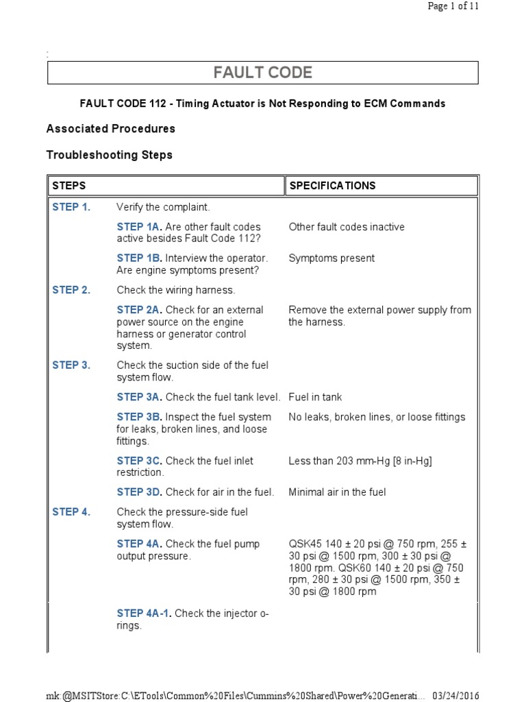 Fault Code 112 Engine Timming Actuator Is Not Responding To ECM