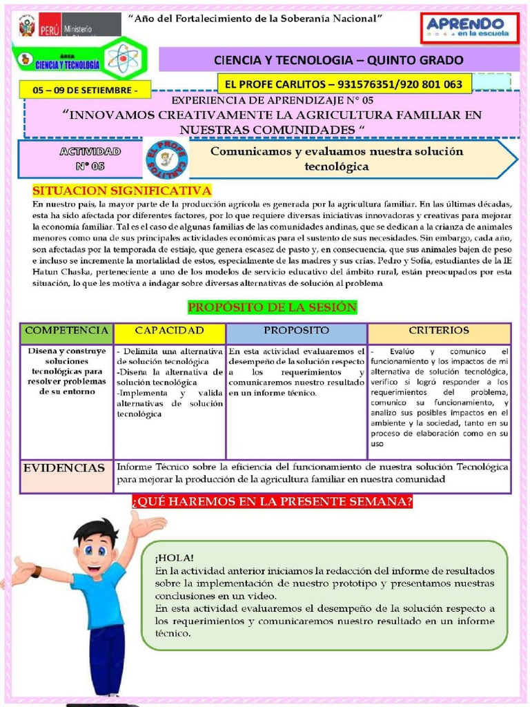 Experiencia de Aprendizaje #05 - Actividad #05 - 5to Grado - Ciencia y ...