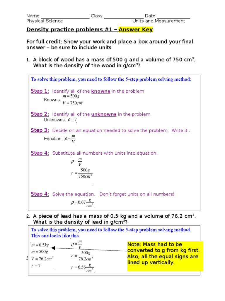 Density Word Problems Worksheet Pdf Throughout Density Practice Problems Worksheet