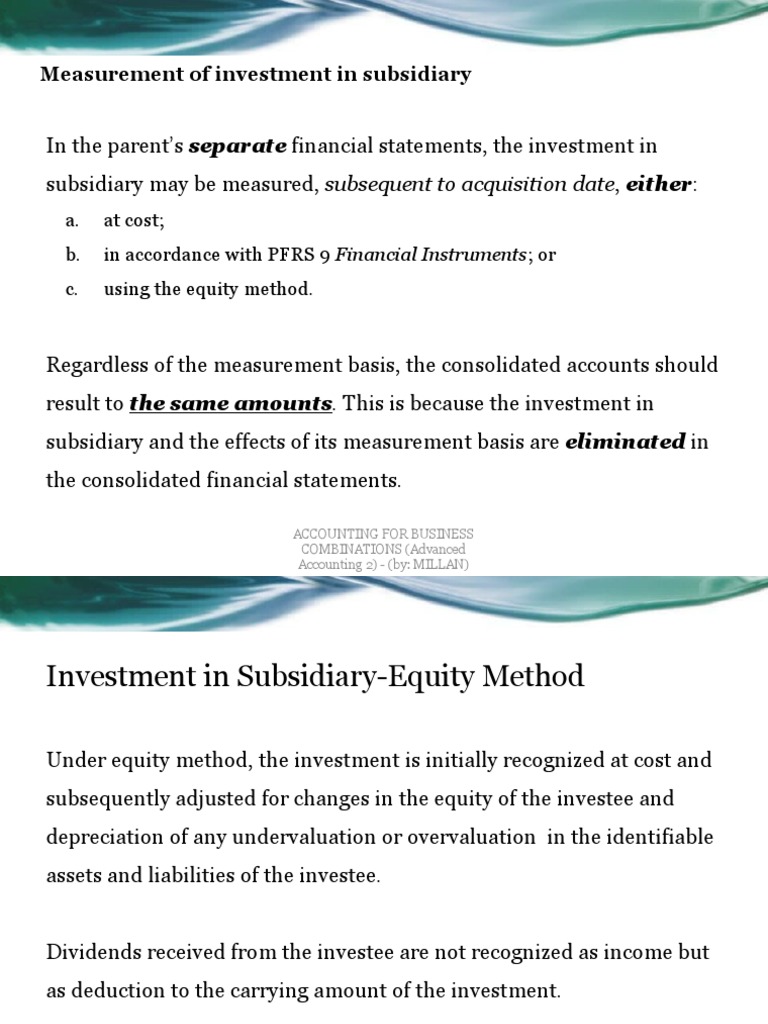 Investment Measurement in Subsidiaries | PDF | Investing ...