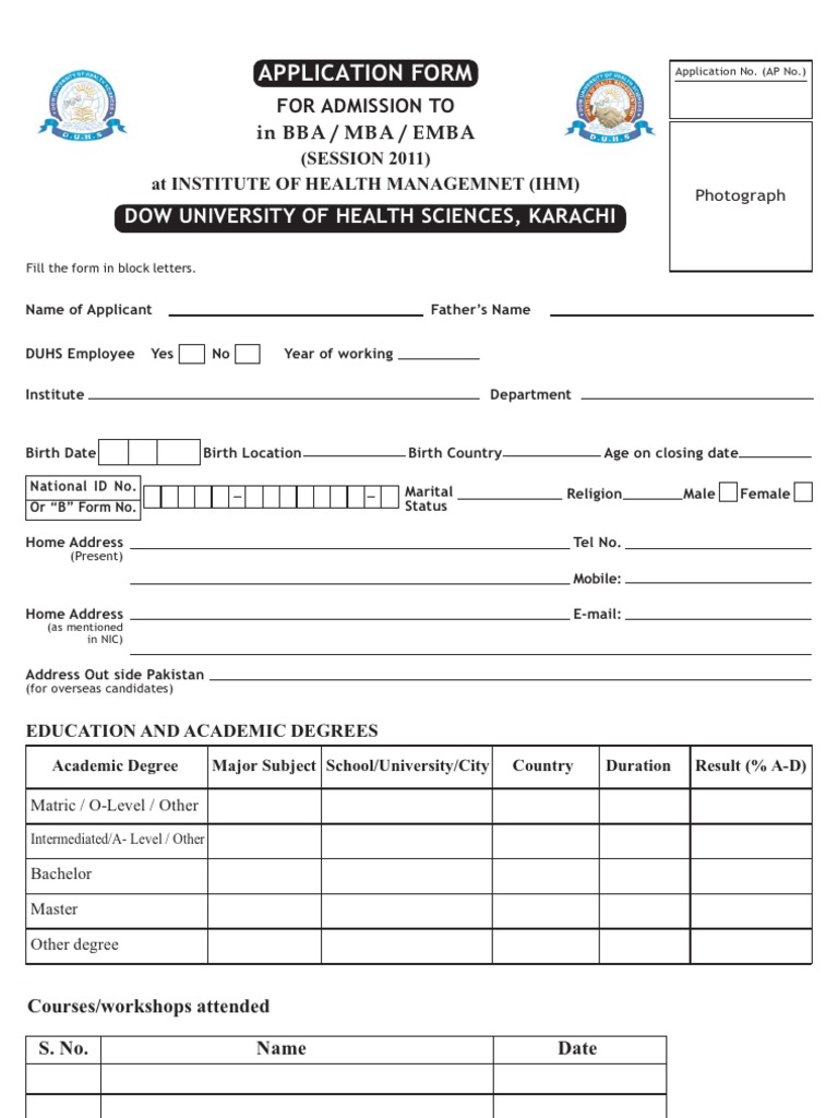 Application Form IHM 20110625 | PDF | Academic Degree | Master Of ...