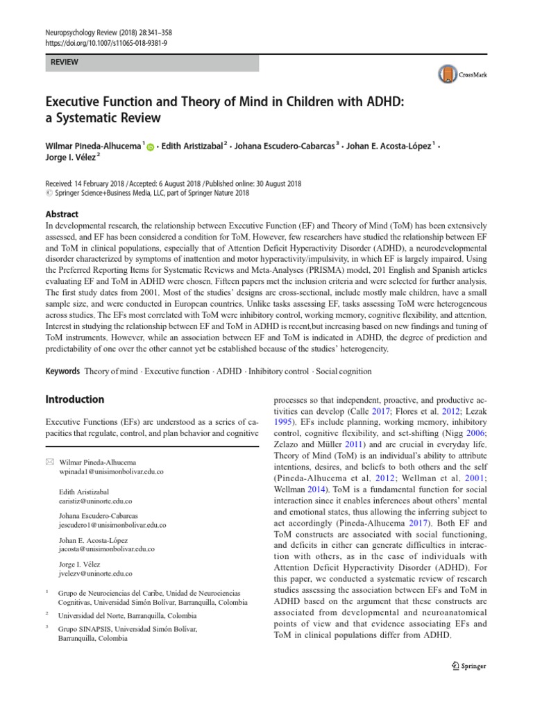 Executive Function and Theory of Mind in Children With ADHD | PDF