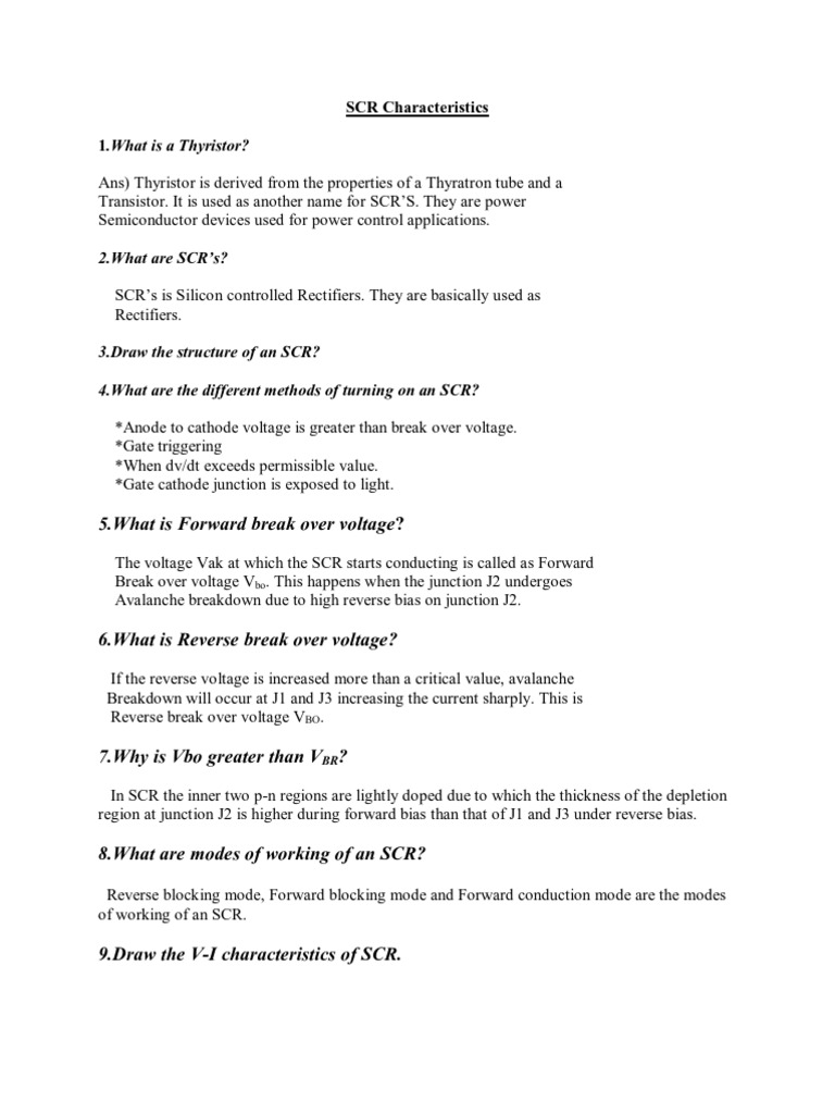 SCR Characteristics and Applications | PDF