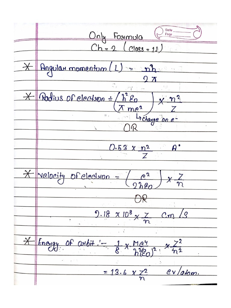 Formula of chemistry chapter 2 class 11 | PDF