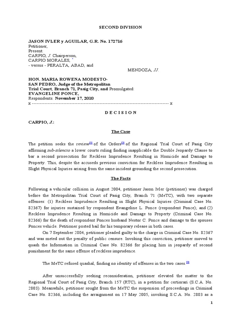 Double Jeopardy in Reckless Imprudence Case | PDF | Crimes | Crime ...