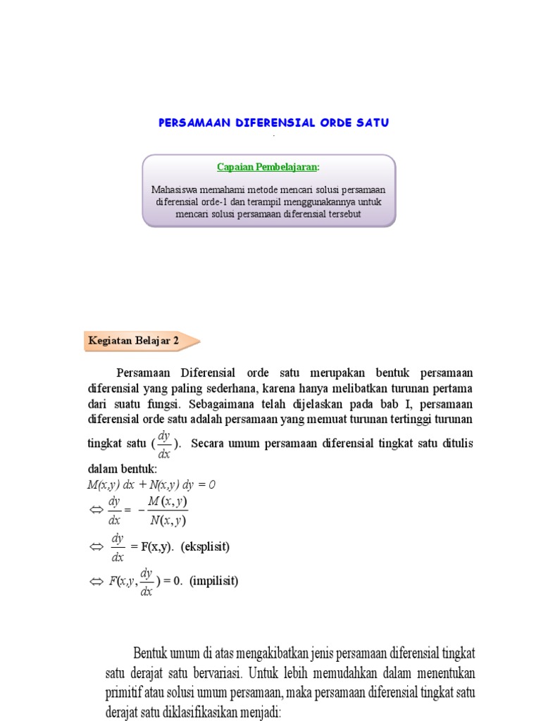 Materi Pertemuan Ke-4. PD Variabel Terpisah Homogen | PDF
