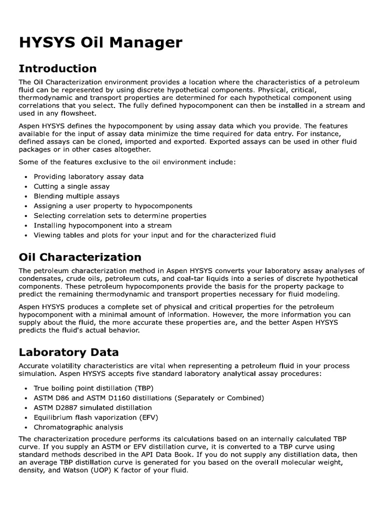 About The Aspen HYSYS Oil Manager | PDF