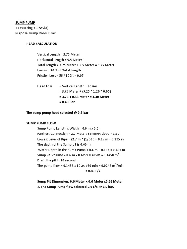 Sump Pump Flow and Head Calculations | PDF | Home & Garden