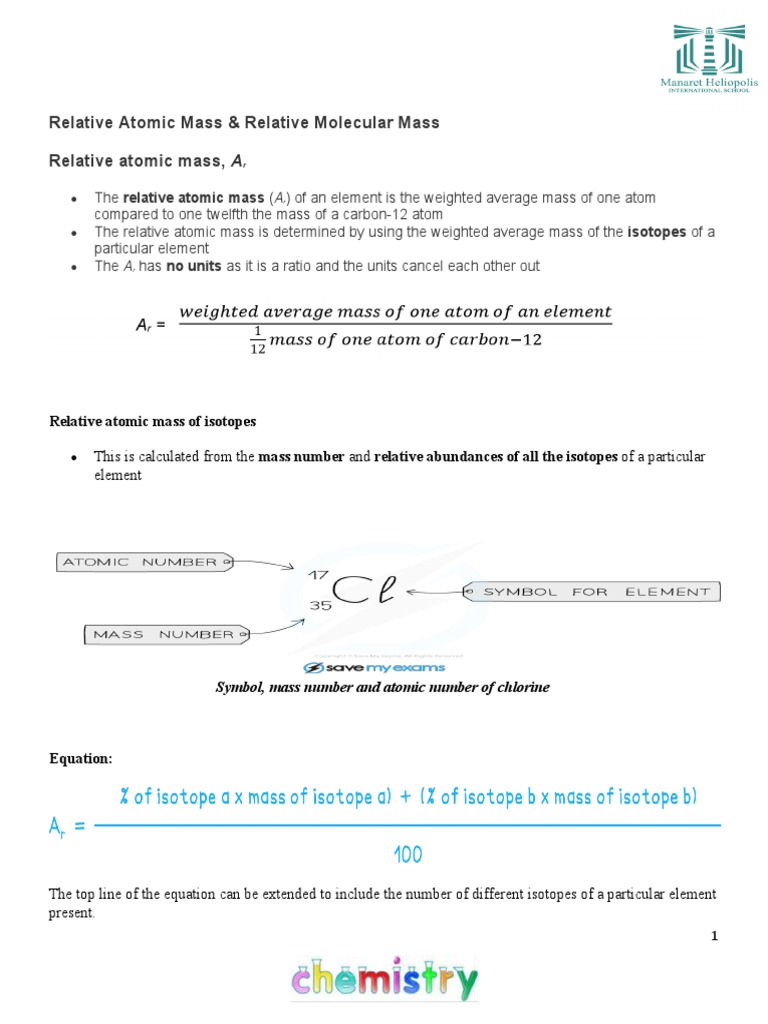 Relative Atomic and Molecular Masses | PDF