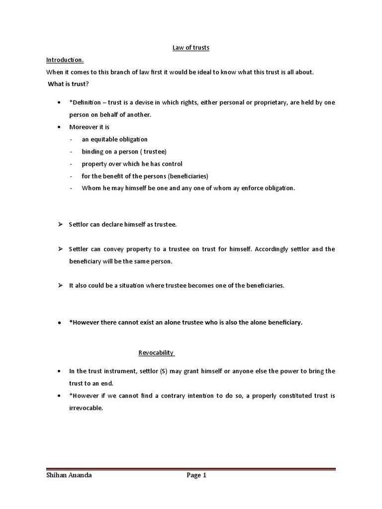 Trust Lesson One | PDF | Trust Law | Beneficiary (Trust)