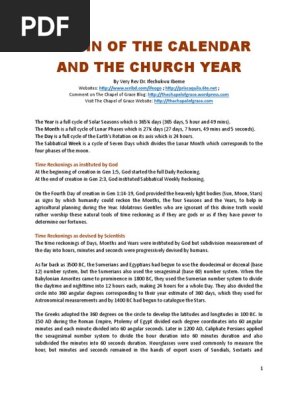 ORIGIN OF THE CALENDAR AND THE CHURCH YEAR