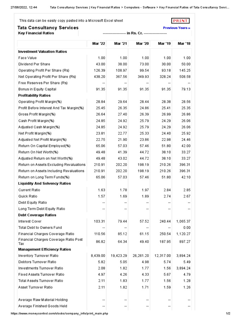 Tcs ratio analysis pdf dividend financial ratio