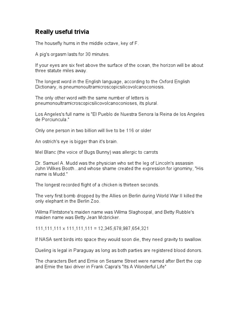 Fun Facts for Trivia Enthusiasts | PDF