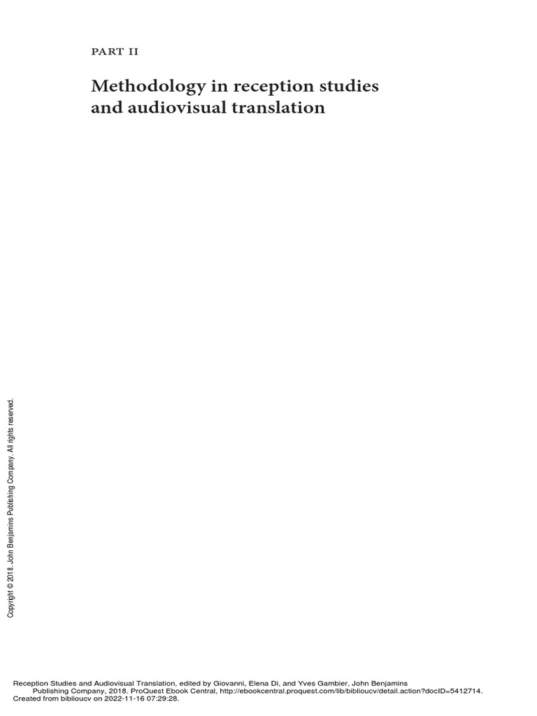 Reception Studies and Audiovisual Translation (Part II. Methodology