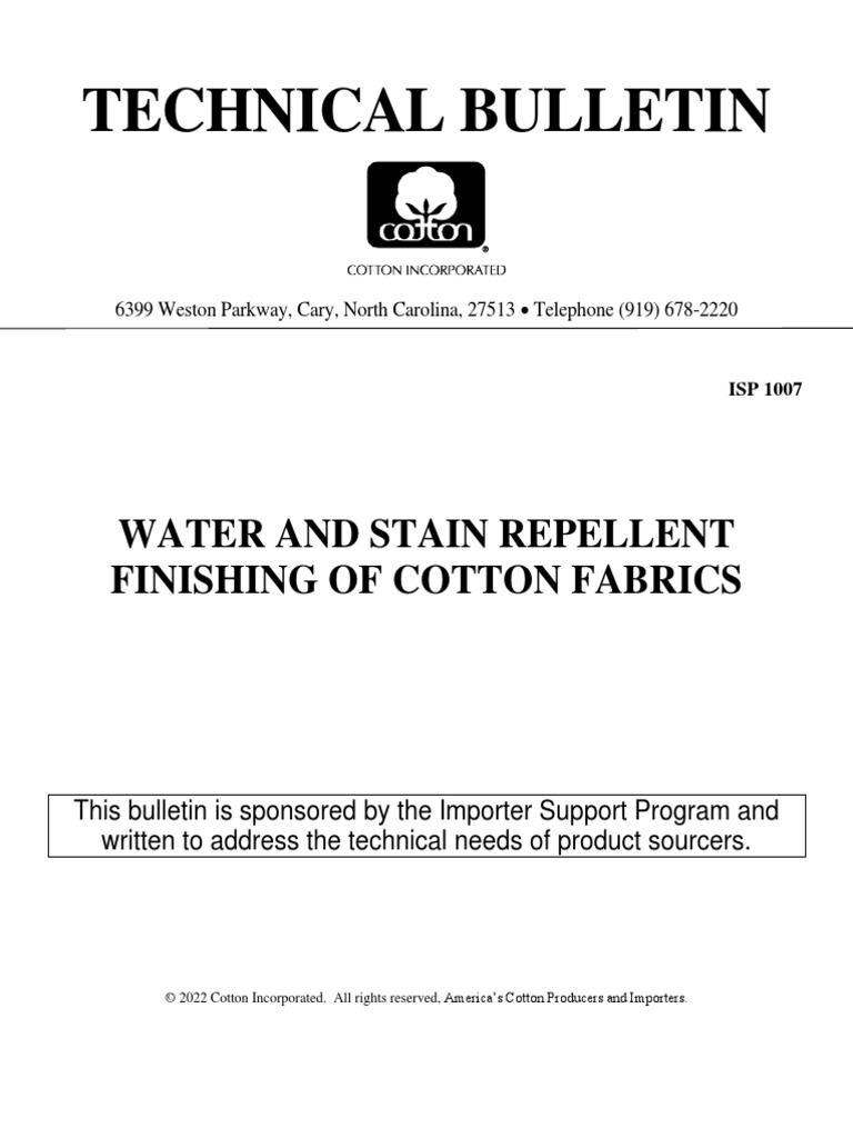 isp 1007 water and stain repellent finishing of cotton fabrics PDF