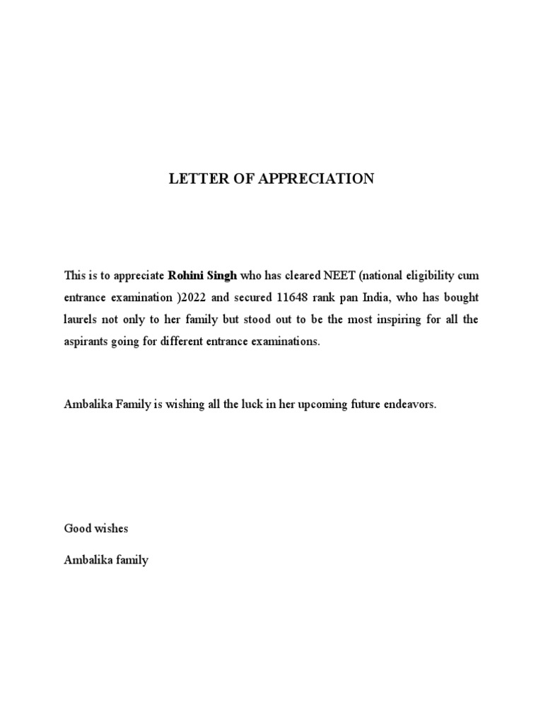 Letter of Appreciation | PDF