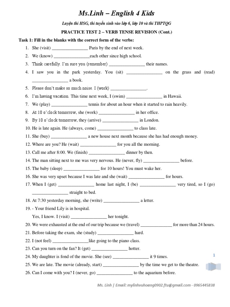 Practice Test 2 - Verb Tense Revision (Cont.) | PDF | Foreign Language ...