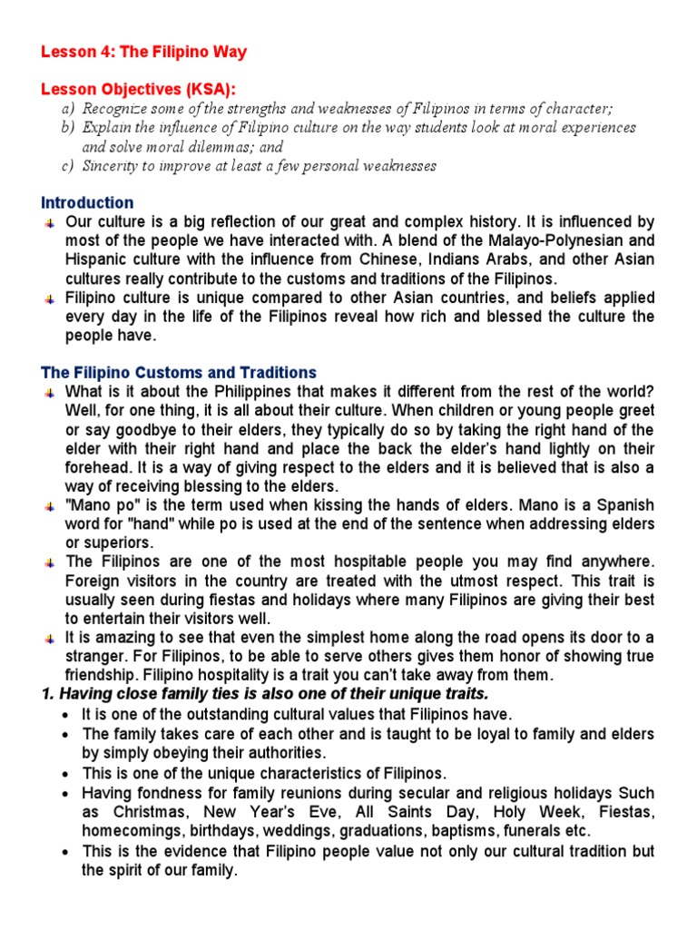 Lesson 5 The Filipino Way | PDF | Self Esteem | Festival