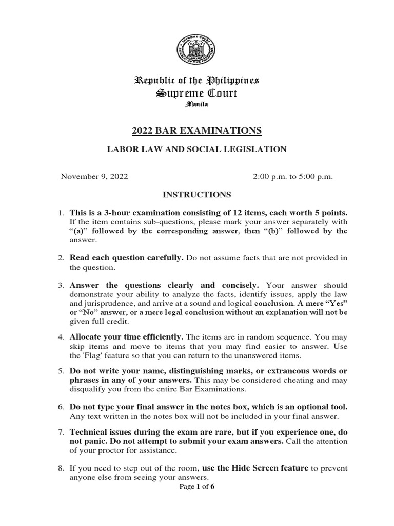 Labor Law and Social Legislation | PDF | Test (Assessment) | Employment