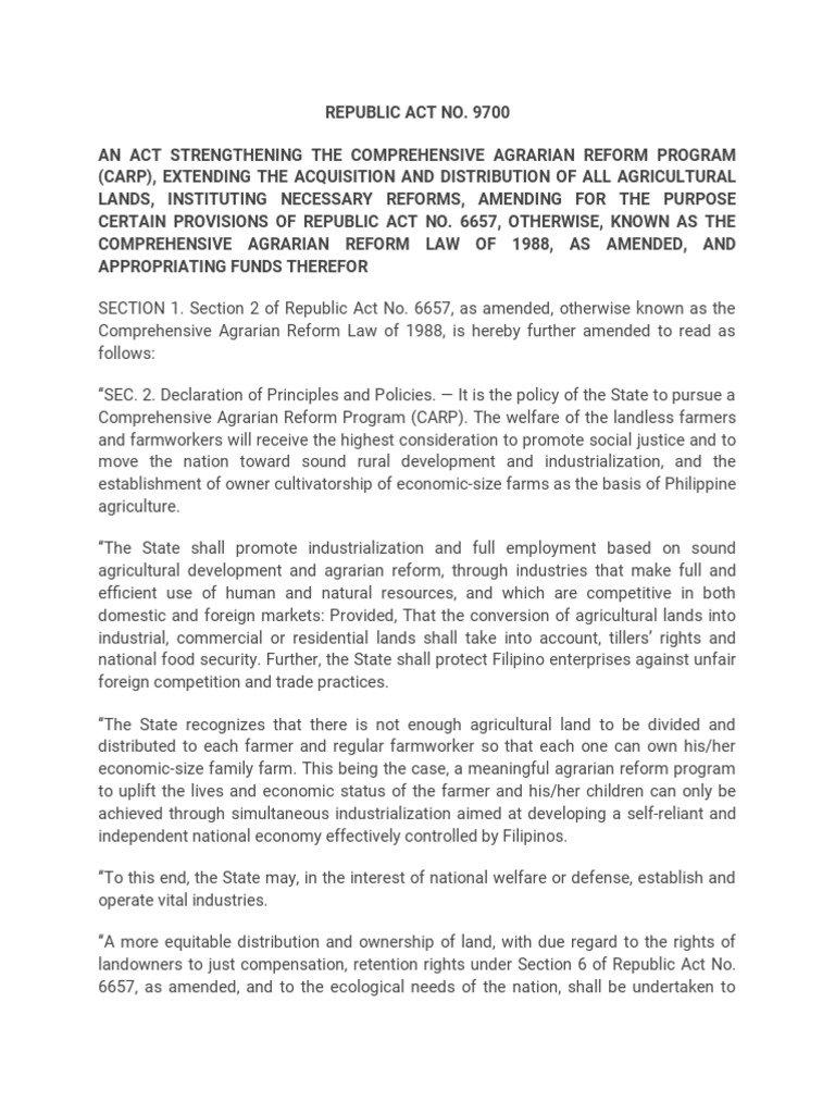 REPUBLIC ACT NO 9700 Amended The RA 6657 | PDF