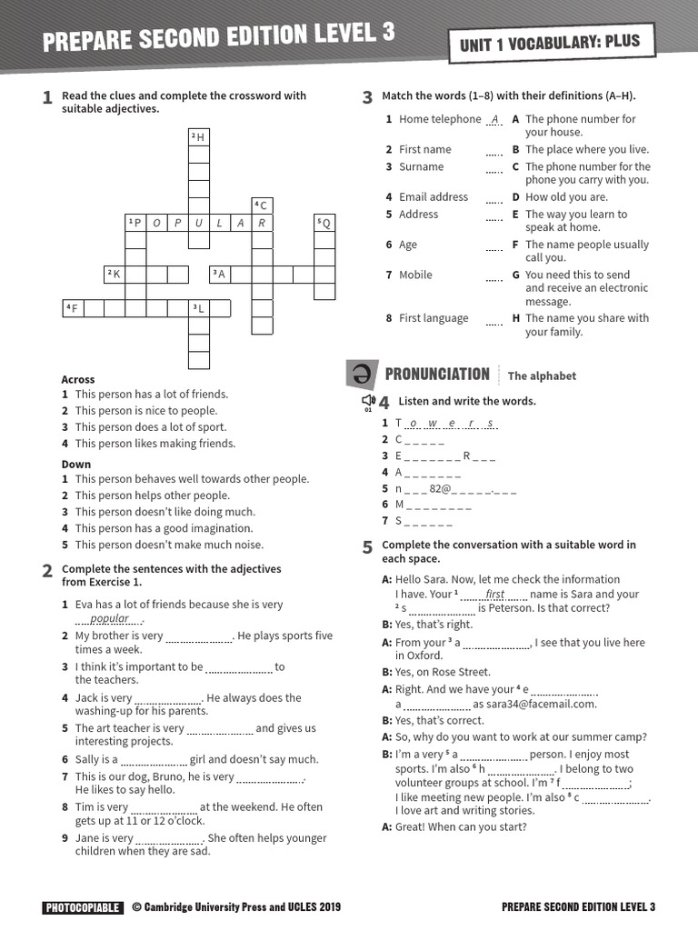 PREPARE 3 Vocabulary Plus Unit 01 | PDF | Human Communication | Linguistics