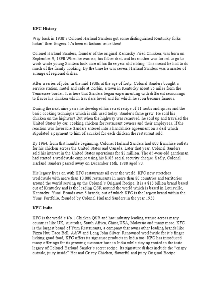 KFC History Jinu Project | PDF | Equity (Finance) | Supply Chain Management