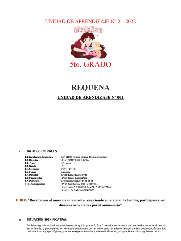Unidad de Aprendizaje 5to Grado 2022 | PDF | Números | Las emociones