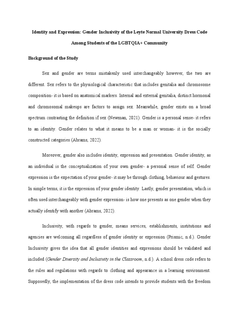 Identity and Expression Gender Inclusivity of The Leyte Normal ...