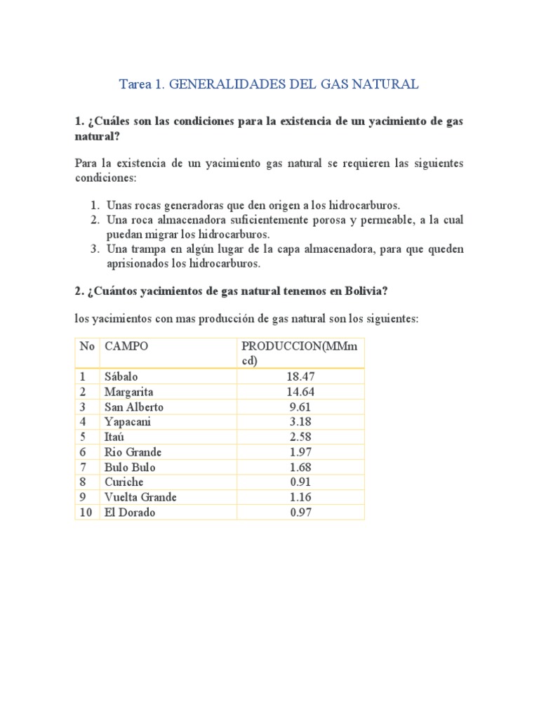 Yacimientos y Consumo de Gas en Bolivia | PDF | Gas natural licuado ...