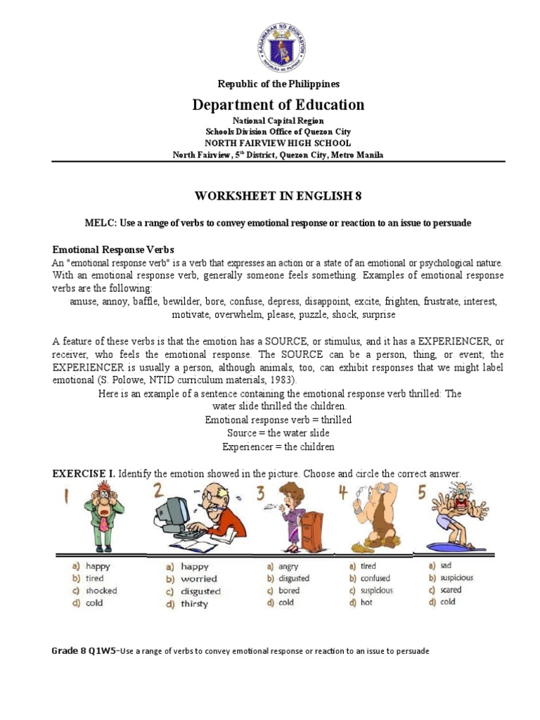 Q1week 5 Emotional Response Verbs | PDF