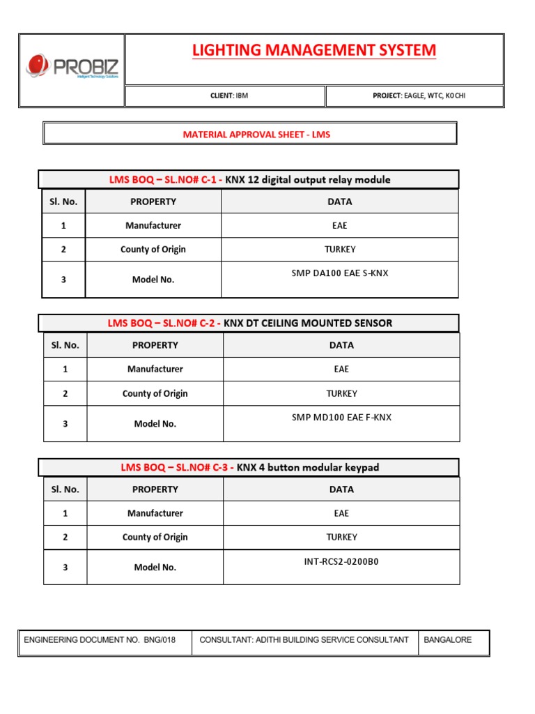 Material Approva Sheet - Lighting Management Systems | PDF | Computer ...