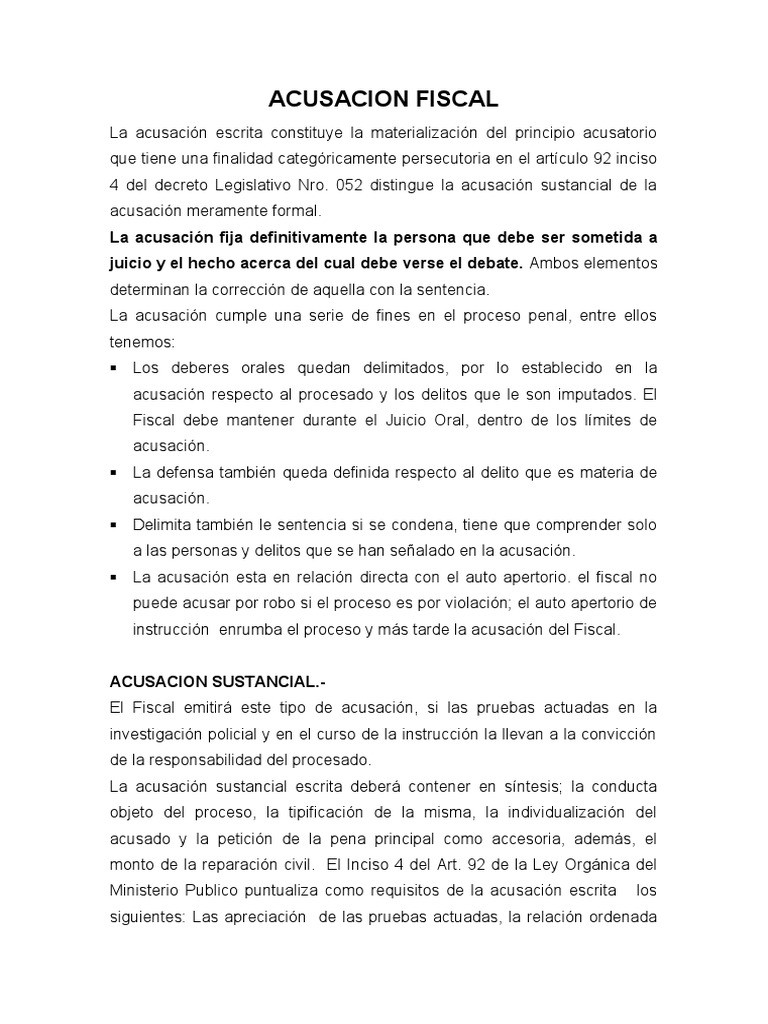 Tipos de Acusación Fiscal en Proceso Penal | PDF | Acusación | Derecho ...