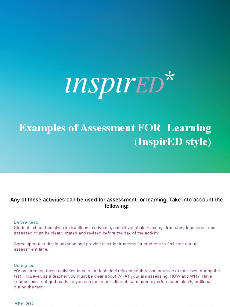 Assessment For Learning Examples InspirED | PDF | Vocabulary | Teaching
