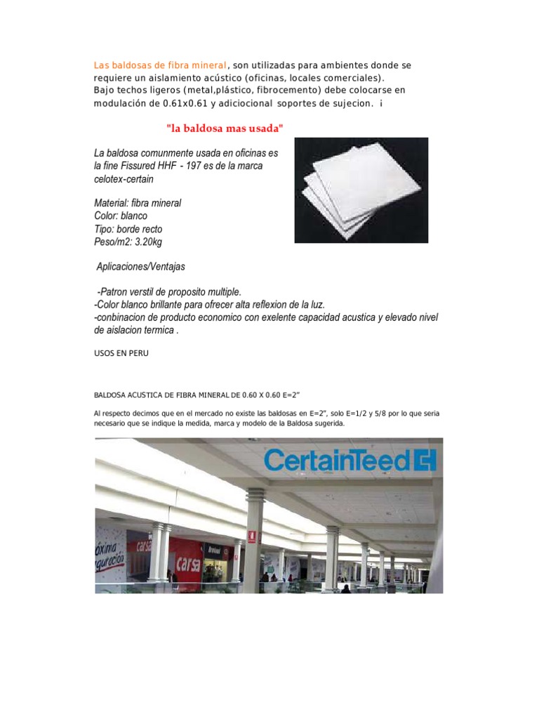 Cotizacion Baldosa Fibra Mineral