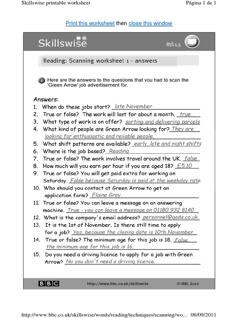 Scanning Exercise Answers PDF