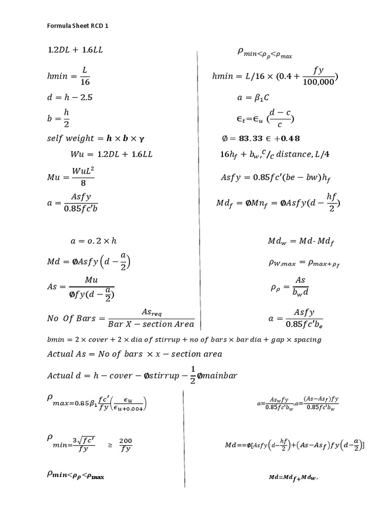 RCD Formula Sheet Overview | PDF | Mathematics | Mathematical Notation