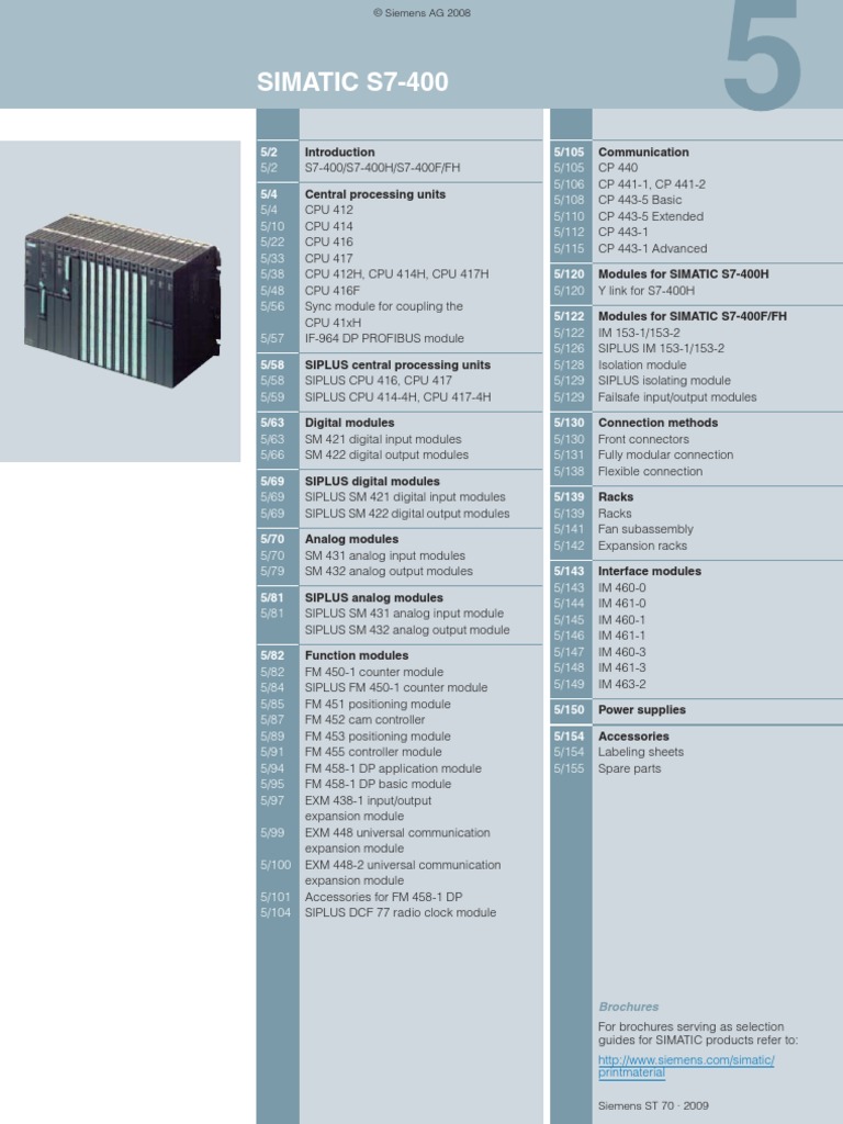 Siemens Simatic S7 400 PLC 2009 | PDF | Input/Output | Programmable ...