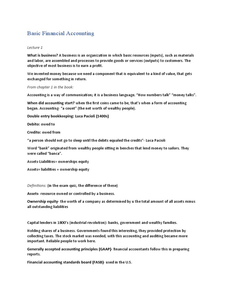 Basic Financial Accounting Notes PDF